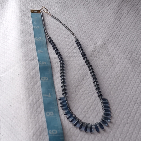 Handmade Blue Beaded Bib Necklace w Sterling Closures. - Picture 3 of 4